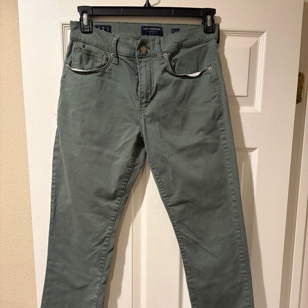 Lucky Brand 121 Slim Straight Jeans Mens 31x32 Green Denim Pants Stretch - Picture 4 of 6
